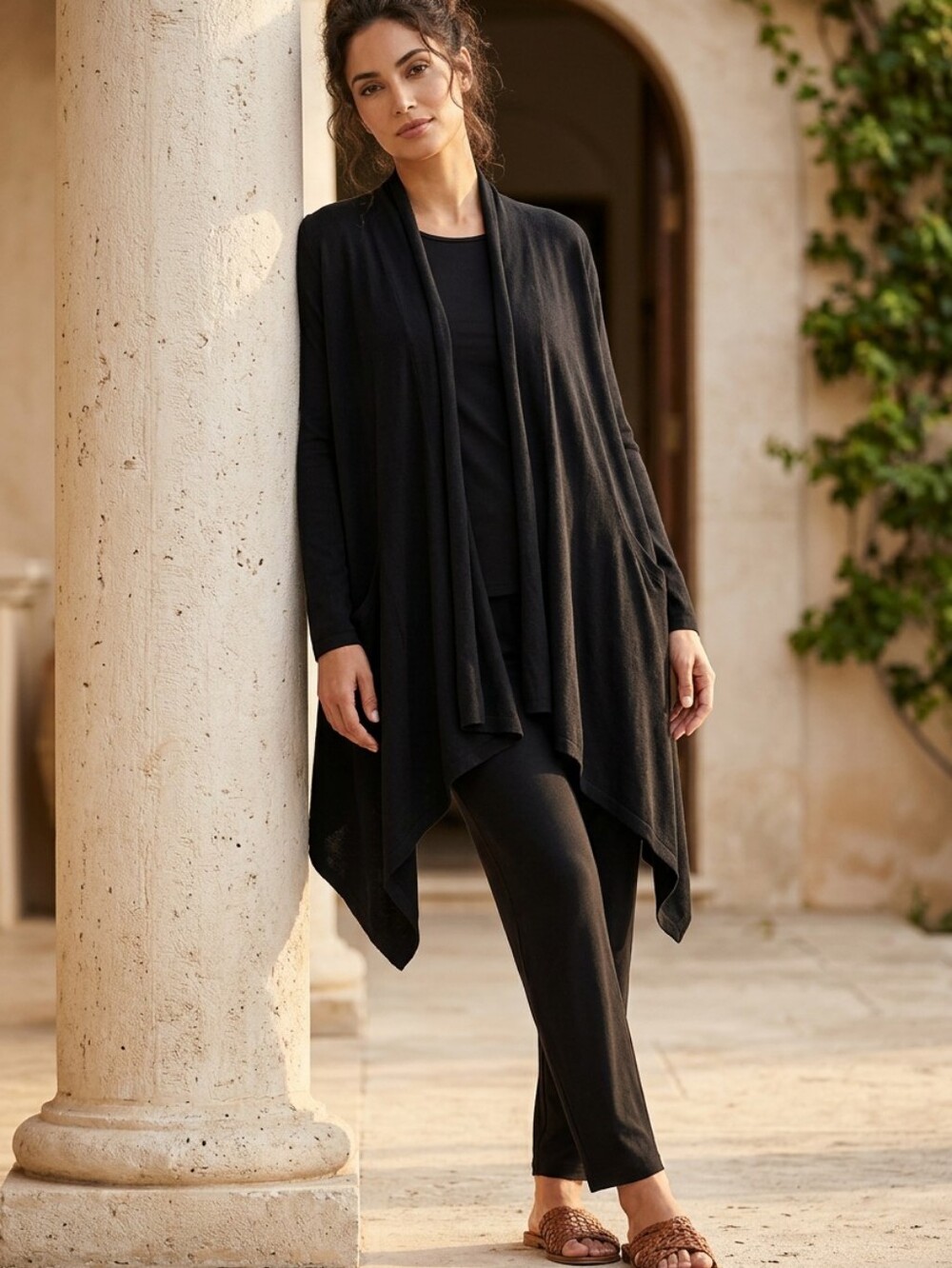 Zestt Kimono Cardigan Black Swester One Size 100% Organic Cotton